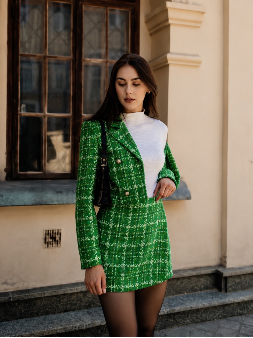 Green Tweed Two-Piece Skort Set